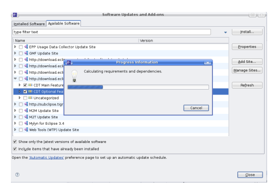 Screenshot: Select and Install CDT Components