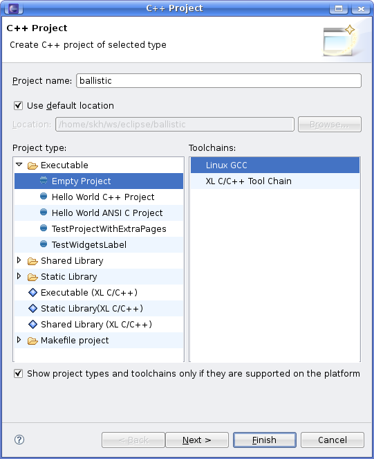 Screenshot: New C++ Project Wisard