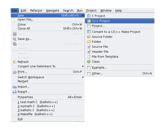 Screenshot: Start a New C++ Project