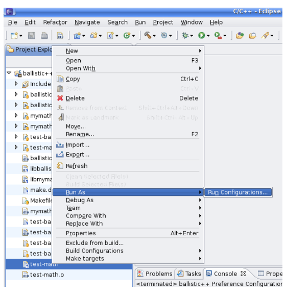 Screenshot: C++ Project Run Configuration