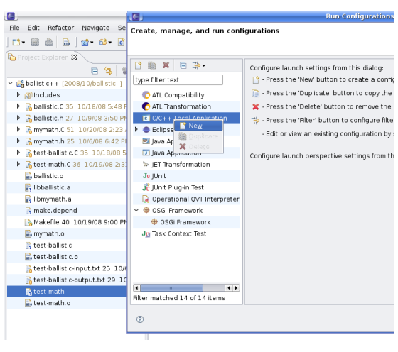 Screenshot: C++ Project New Run Configuration